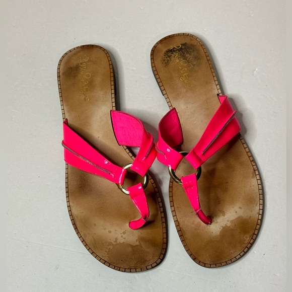 Lilly Pulitzer Shoes - Lilly Pulitzer Neon Pink Leather Thong Sandals Size 10M
